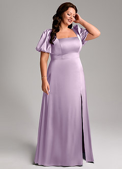 Azazie Fyona Bridesmaid Dresses Frosted Lilac A-Line Pleated Stretch Satin Dress image13