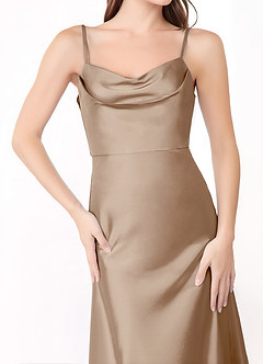 Azazie Alaija Bridesmaid Dresses Taupe Mermaid Side Slit Stretch Satin Dress image5