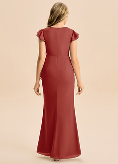 Azazie Julie Junior Vestido de Terracota de Gasa de Corte Sirena con Volante image5