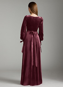 Azazie Leonia Bridesmaid Dresses Raspberry A-Line Long Sleeve Velvet Dress image7