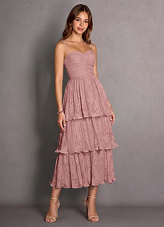 Cosima Light Pink Lace A-line Lace Up Back Maxi Dress image1