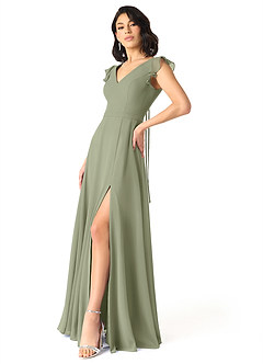 Azazie Claudine At-home Try On Dresses Agave A-Line Flutter Sleeve Chiffon Dress image3