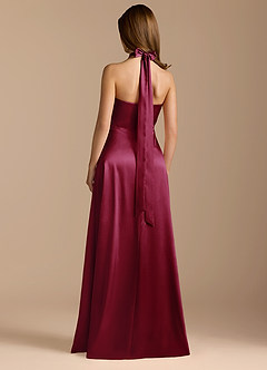 Azazie Tracie Bridesmaid Dresses Burgundy A-Line Pleated Metallic Satin Dress image2