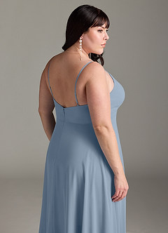 Azazie Akita Robes de demoiselle d'honneur Robe Trapèze en Mousseline de soie Bleu Poussiéreux image11