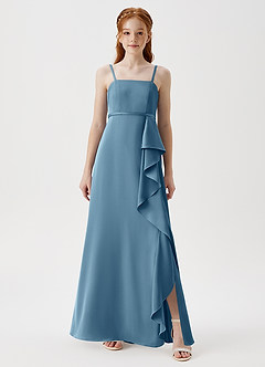 Azazie Kaylee Junior Robe Trapèze en Satin extensible avec ceinture Bermude image3