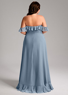 Azazie Lyra At-home Try On Dresses Dusty Blue A-Line Chiffon Convertible Dress image12