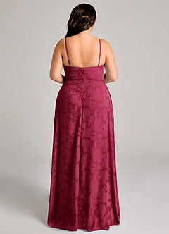 Azazie Moira Bridesmaid Dresses Burgundy A-Line Side Slit Floral Burnout Dress image5