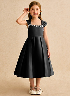 Azazie Yosemite Jurken voor bloemenmeisjes Baljurk Jurk van Mat Satijn Sweetheart Halslijn Zwart image5