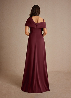 Azazie Milton Mother of the Bride Dresses Cabernet A-Line Pleated Stretch Satin Dress image4
