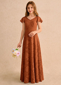 Azazie Narin Girls Formal Abiti da Ragazza di Fiori Abito A-Line in Burnout Floreale con Maniche Arancia Bruciata image5