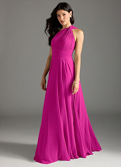 Azazie Charlize Robes de demoiselle d'honneur Robe Trapèze en Mousseline de soie Ue épaule Fuchsia image4
