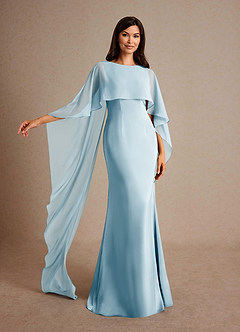 Azazie Milfred vestidos de madre de la novia Vestido de Azul Cielo de Satén Elástico de Recto con Cuello de barco image4