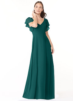 Azazie Syenna Robes de demoiselle d'honneur Robe Trapèze en Mousseline de soie Rayé Paon image1