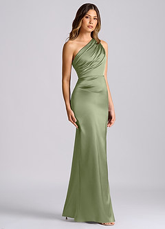 Azazie Akilah Brautjungfernkleider Meerjungfrau-Linie One-Shoulder Stretch-Satin Kleid Pistazie image3