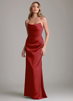 Azazie Lucille Bridesmaid Dresses Pomegranate Mermaid Strapless Stretch Satin Convertible Dress image1