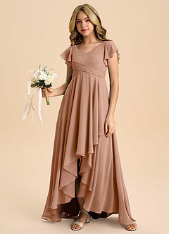 Azazie Caria Junior Champagne Rose A-Line Pleated Chiffon Dress image6