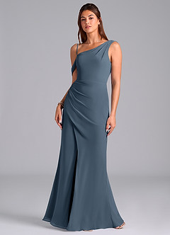Azazie Madelyn Abiti da Damigella Abito Convertibile Sirena in Chiffon a Spalla Scoperta Blu Nettuno image4