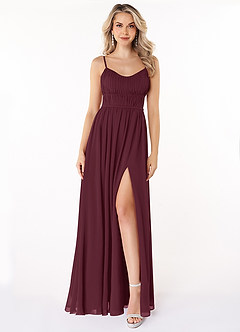 Azazie Yanelie Bridesmaid Dresses Cabernet A-Line Scoop Pleated Chiffon Dress image1
