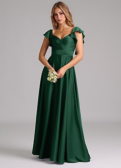 Azazie Leilani Bridesmaid Dresses Dark Green A-Line Ruched Stretch Satin Dress image7