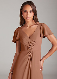 Azazie Soren Abiti da Damigella Abito A-Line in Chiffon Increspato Bronzo image6