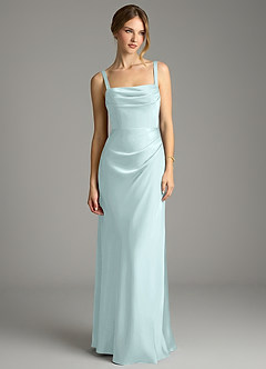 Azazie Alouette Bridesmaid Dresses Sea Glass Mermaid Pleated Stretch Satin Dress image3