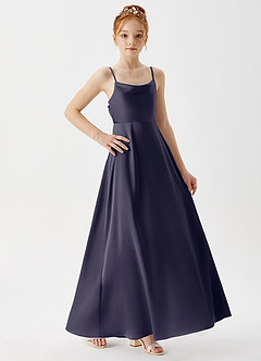 Azazie Shale Junior Stormy A-Line Stretch Satin Dress image4