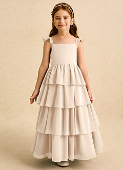 Azazie Boba vestidos de niña de las flores Vestido de Alabastro Blanco de Gasa de Corte En A con Escote Cuadrado image5