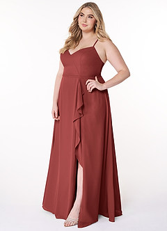 Azazie Naeem Bridesmaid Dresses Terracotta A-Line V-Neck Ruffle Chiffon Dress image10
