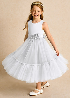Azazie Miracle Flower Girl Dresses White A-Line Bow Matte Satin Dress image4