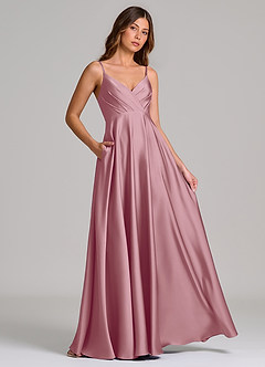 Azazie Amani Bridesmaid Dresses Vintage Mauve A-Line Pleated Stretch Satin Dress image4
