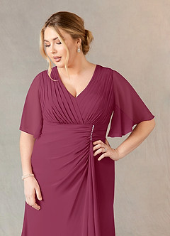 Azazie Carson Mother of the Bride Dresses Mulberry A-Line V-Neck Lace Chiffon Dress image10