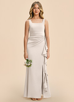 Azazie Adrienne Junior White Alabaster Sheath Pleated Stretch Satin Dress image3