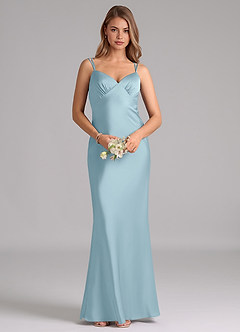Azazie Suttona Vestidos de damas de honor Vestido de Azul Malhumorado de Satén Elástico de Corte en A con Plisado image6