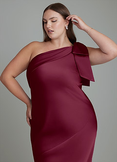 Azazie Yuanna Bridesmaid Dresses Mulberry Mermaid One Shoulder Stretch Satin Dress image10