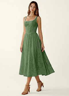 Ottavia Eucalyptus Jacquard Midi A-line Graduation Dress image4