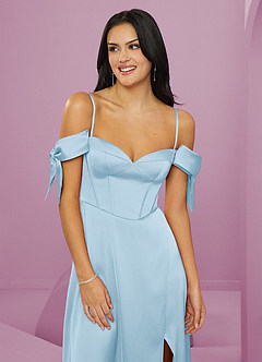 Barbie ♥ Azazie Vestidos de damas de honor Vestido de Azul Cielo de Satén Elástico de Corte en A con Vestidos sin tirantes image12