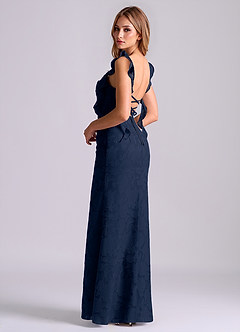 Azazie Jessamine Brudtärnklänningar Klä av Sjöjungfru i Blommig Utbrändhet Korsett Mörk Marinblå image2