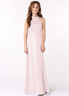 Azazie Laurel Vestido de Rosa Rubor de Satin Mate de Acampanado image1