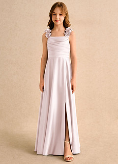 Azazie Rosita Girls Formal Blumenmädchenkleider A-Linie Plissee Matte Satin Kleid Zartrosa image3