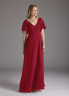 Azazie Alessa Mother of the Bride Dresses Burgundy A-Line V-Neck Pleated Chiffon Dress image1