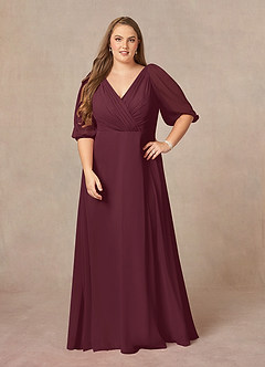 Azazie Bronwyn vestidos de madre de la novia Vestido de Cabernet de Gasa de Corte En A con Cuello de pico fruncido image6