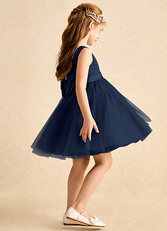 Azazie Jani Flower Girl Dresses Dark Navy A-Line Bow Tulle Dress image3