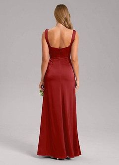 Azazie Frostine Bridesmaid Dresses Pomegranate A-Line Bow Stretch Satin Dress image2
