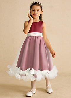 Azazie Stardust Flower Girl Dresses Pomegranate A-Line Sleeveless Organza Dress image5