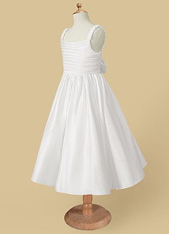 Azazie Cutie Pie Flower Girl Dresses White A-Line Pleated Matte Satin Dress image6