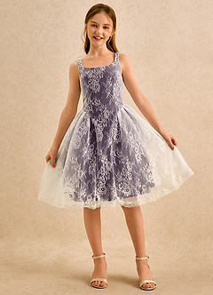 Azazie Cubbie Girls Formal vestidos de niña de las flores Vestido de Ciruela de Encaje de Corte en A image4