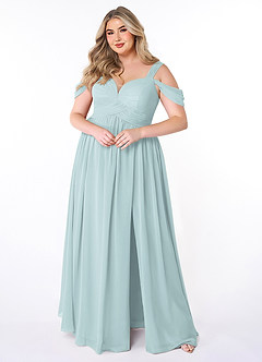 Azazie Lianne Brautjungfernkleider A-Linie Schulterfrei Chiffon Kleid Nebel image7