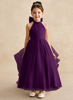 Azazie Bev Flower Girl Dresses Grape A-Line Convertible Tulle Dress image3