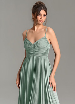 Azazie Blake At-home Try On Dresses Agave A-Line Pleated Stretch Satin Dress image6