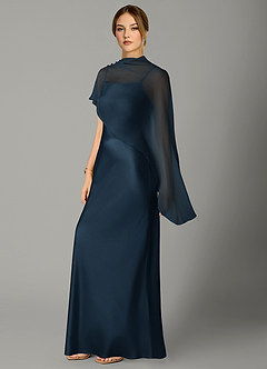 Azazie Jaleesa Bridesmaid Dresses Dark Navy Sheath High Neck Stretch Satin Dress image4